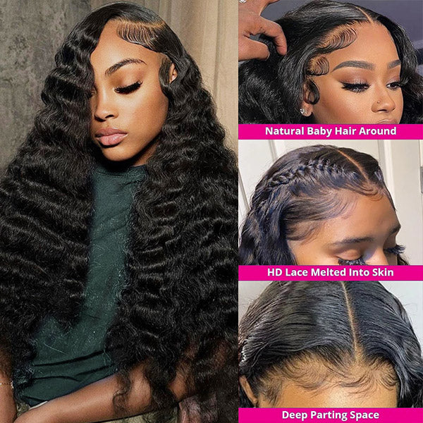 Loose Deep Wave Wig 32 inch Lace Frontal Wigs Human Hair Glueless HD Lace Wigs