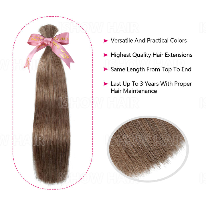 Ishow #8 Ash Brown Bulk Hair For Braiding Straight Hair No Weft Extensions High End 100% Human Hair