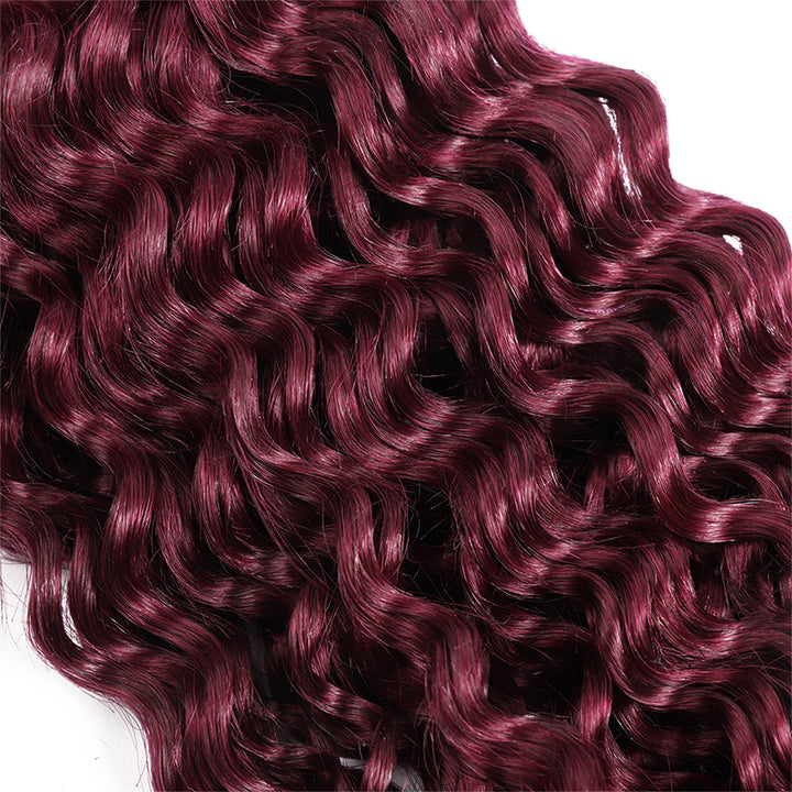 Ishow Deep Wave 99J Burgundy Bulk Raw Human Hair For Braiding Bundles No Wefts Human Hair Extensions