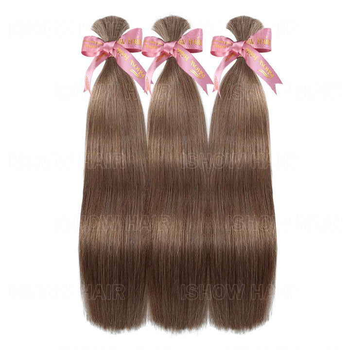 Ishow #8 Ash Brown Bulk Hair For Braiding Straight Hair No Weft Extensions High End 100% Human Hair