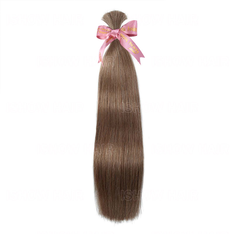 Ishow #8 Ash Brown Bulk Hair For Braiding Straight Hair No Weft Extensions High End 100% Human Hair