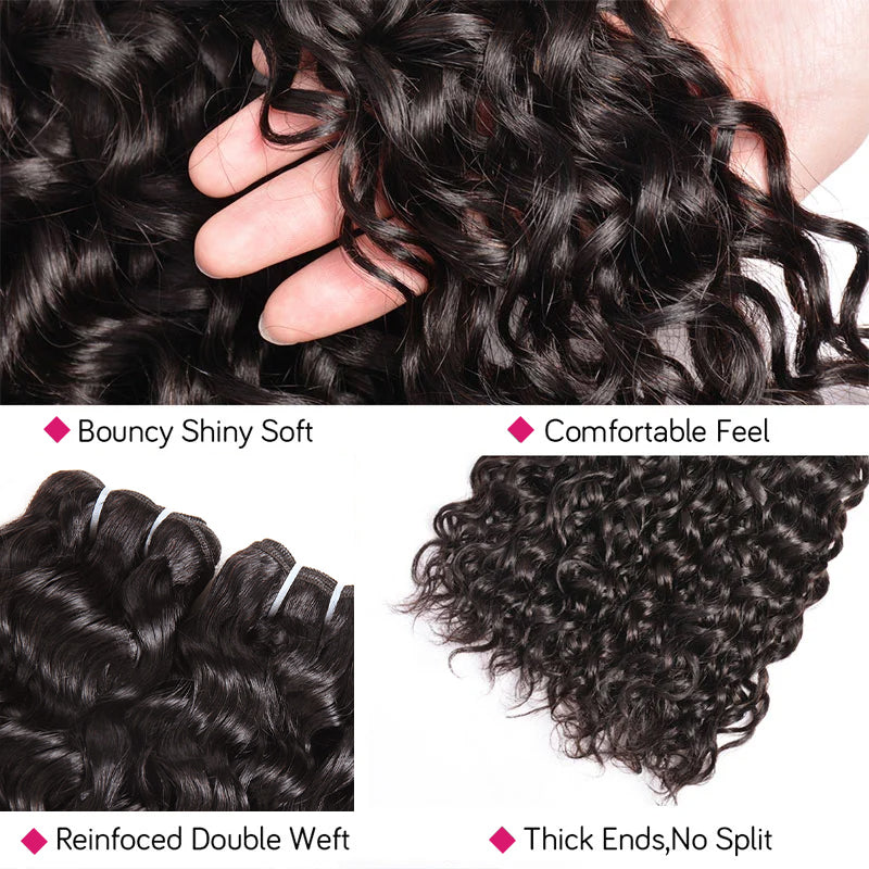 4 Bundles Peruvian Water Wave Hair Bundles With Ear To Ear Lace Frontal Closure 100% Virgin Remy Human Hair Weave - IshowHair