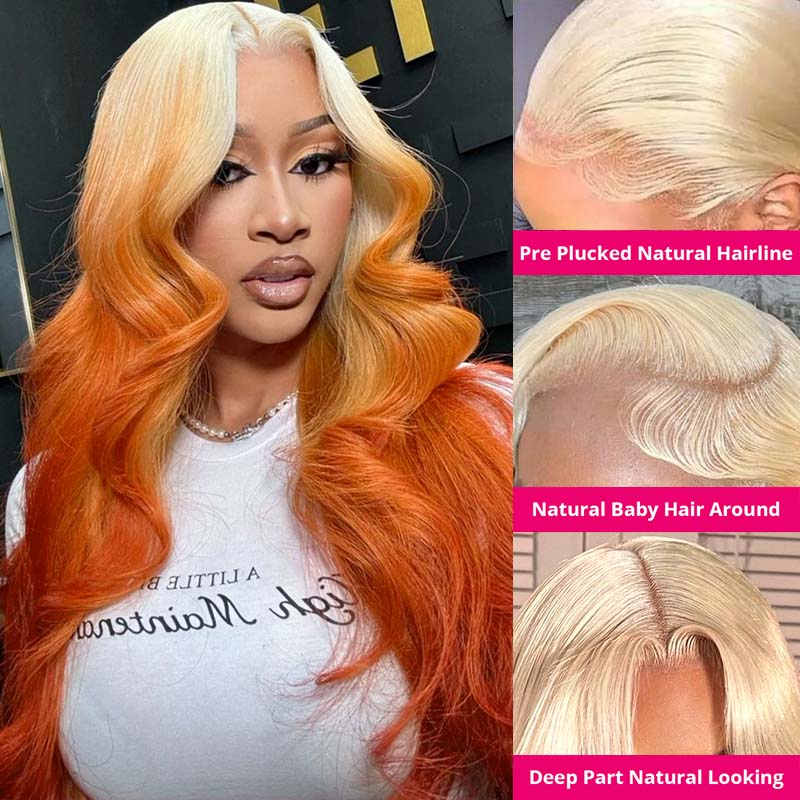 Ombre Orange and Blonde Body Wave Lace Front Wig 