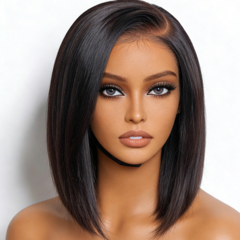 Mannequin head with a wig on a white background