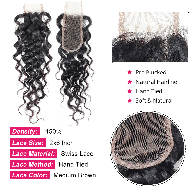 Ishow Water Wave Hair 3 Bundles With 2x6 Lace Closure Brazilian Human Hair Bundles With Closure