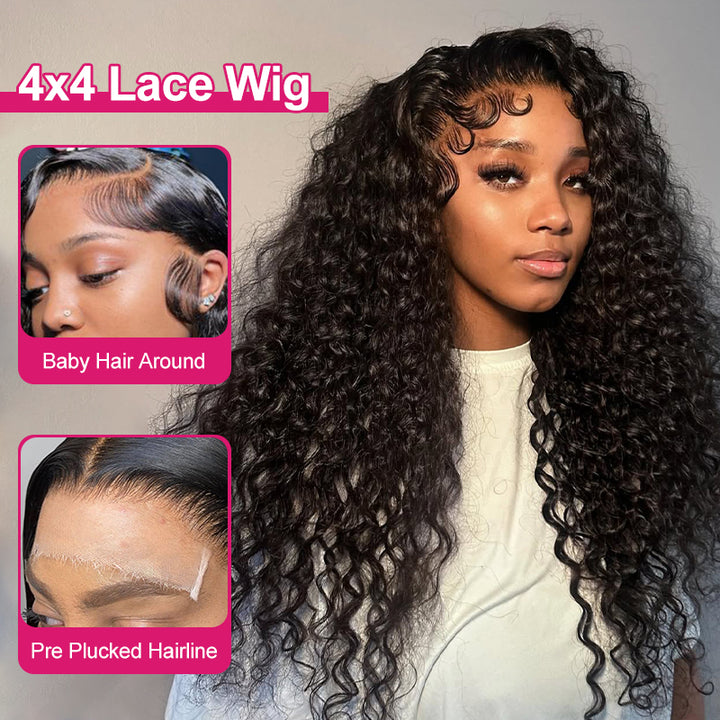 Deep Wave HD Lace Wig Made with 4x4 Lace Closure Human Hair Wig and Malaysian Remy Hair, this wig gives you the style, comfort, and durability you need. 