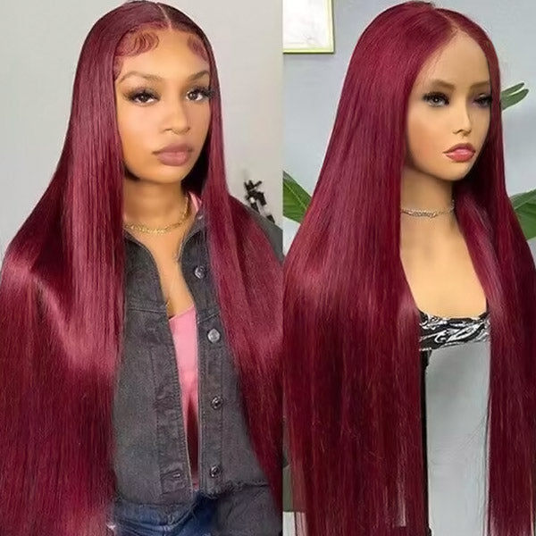 [Ishow Bogo Free] Ready To Wear PPB 99J Burgundy Color Body Wave/Straight Hair 5x5 Lace Closure Glueless Wig