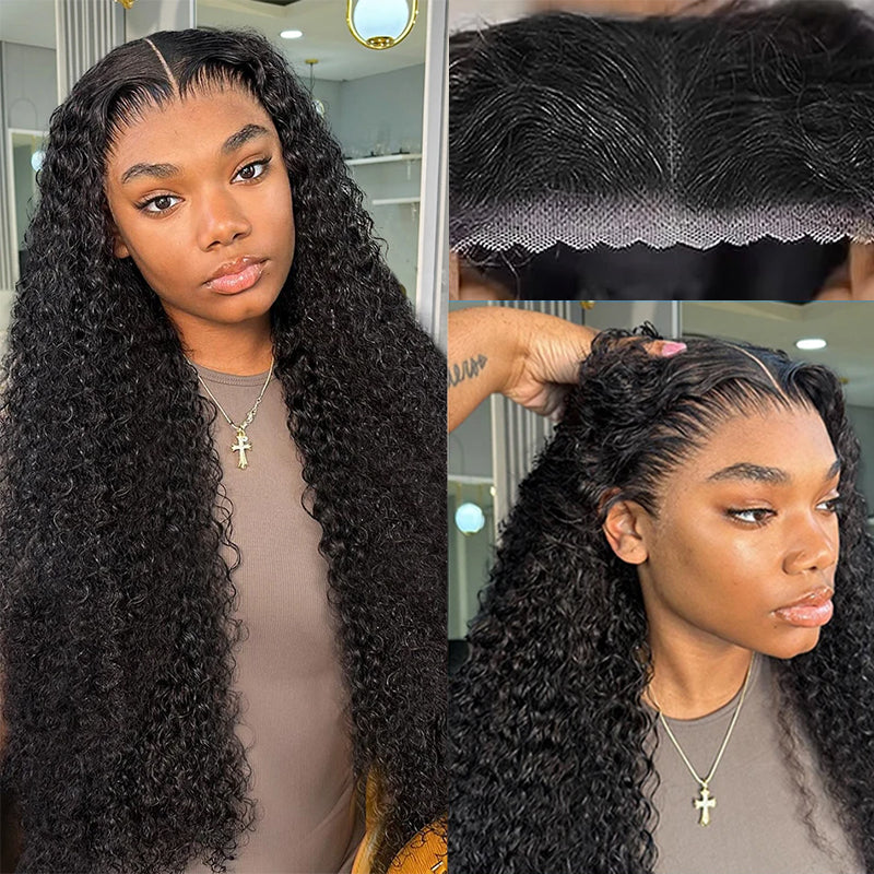 Model Wearing Deep Wave Glueless Human Hair Wig With Natural Hairline and Lace Closure