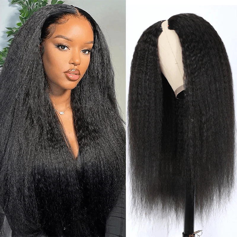 Ishow Kinky Straight Human Hair Wigs Thin Part Lace Wigs 150% Density Free Part V Part Lace Wigs