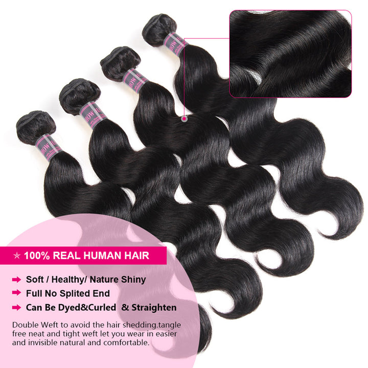 Ishow Hair Virgin Indian Hair Body Wave Human Hair Weave 4 Bundles