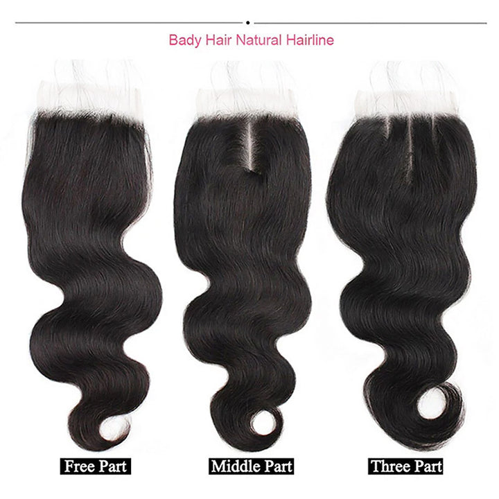 Body Wave Lace Closures in Free, Middle, and Three-Part Styles for Seamless Installation