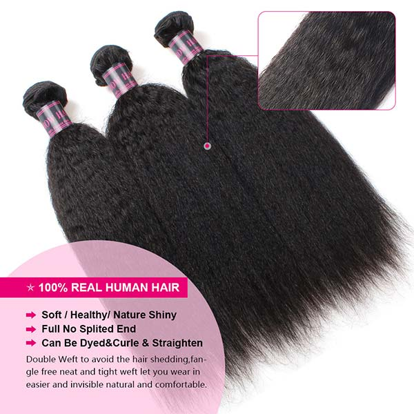 Malaysian Remy Virgin Human Hair Yaki Straight Hair Weave 4 Bundles Ishow Hair Extensions