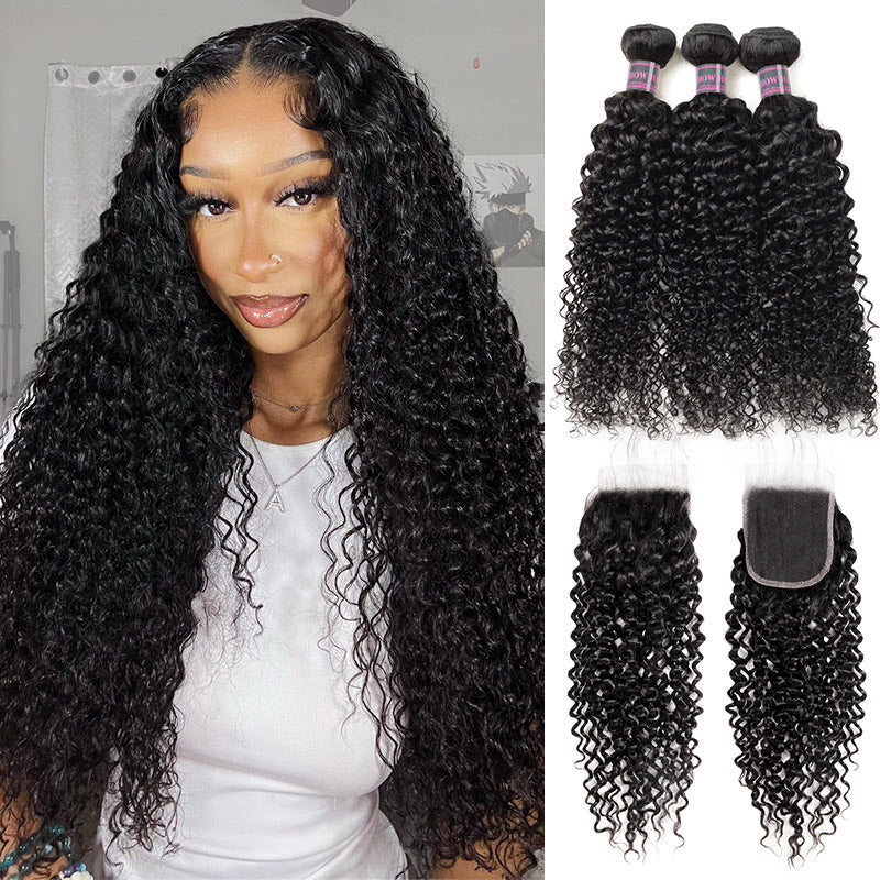 Ishow Virgin Brazilian Curly Hair Weave 3 Bundles With 4*4 Lace Closure - IshowHair