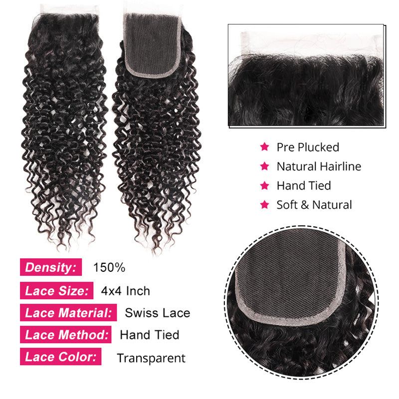 Ishow Virgin Brazilian Curly Hair Weave 3 Bundles With 4*4 Lace Closure - IshowHair