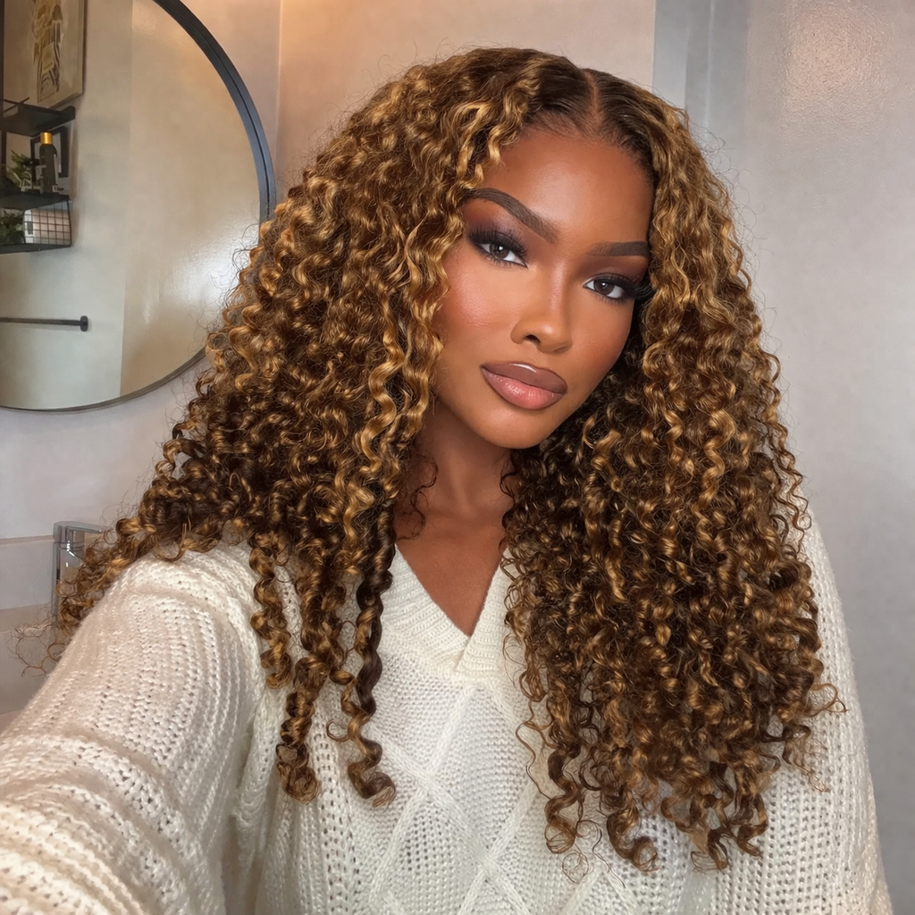 Model Wearing The Ishow Burmese Curly Highlight Wig