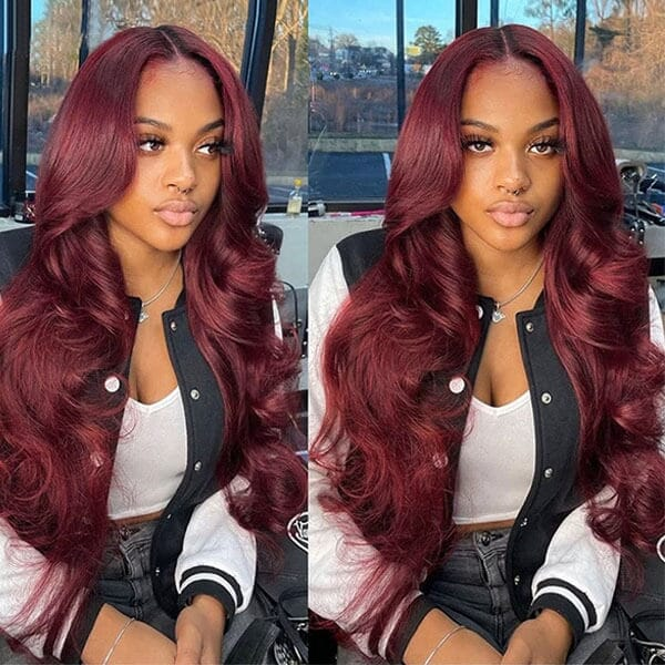 [Ishow Bogo Free] Ready To Wear PPB 99J Burgundy Color Body Wave/Straight Hair 5x5 Lace Closure Glueless Wig