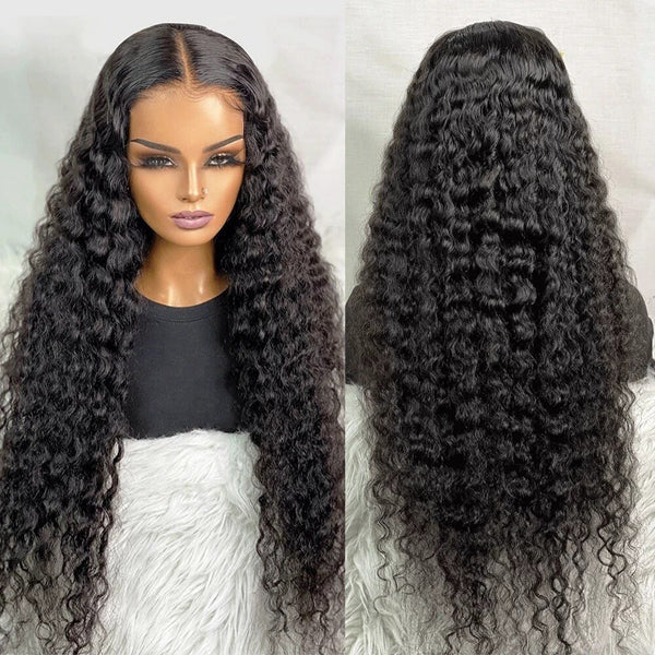 [18"=105]Ishow Water Wave Glueless Human Hair Wigs 150 Density Natural Color Pre Cut Lace Wig