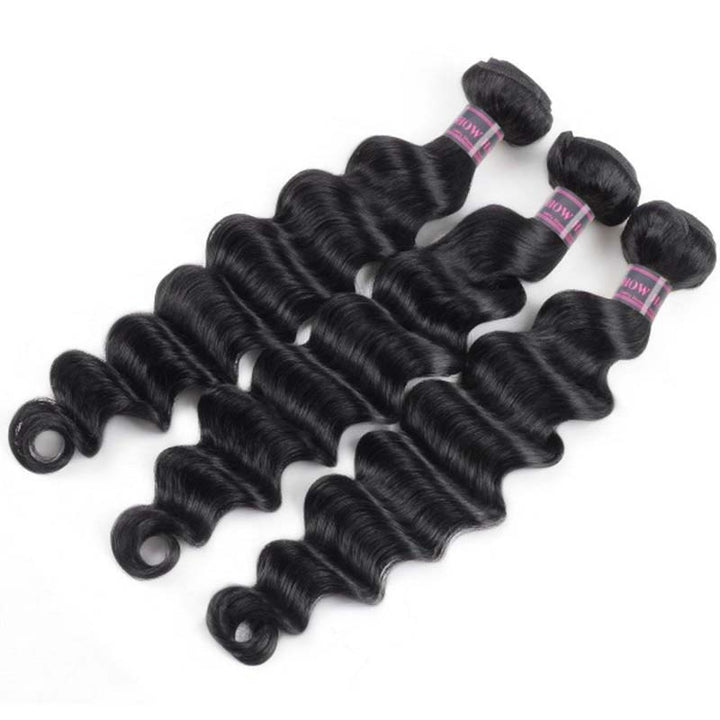 Ishow Bundles With Closure Malaysian Loose Deep Wave Hair 3 Bundles With 2x6 Lace Closure