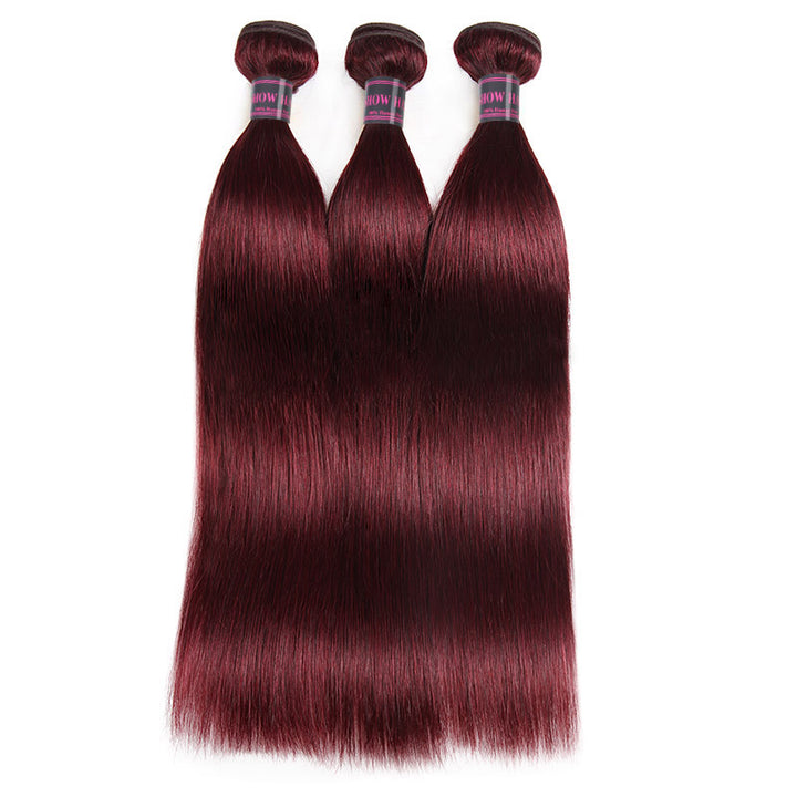 Ishow Burgundy #99J Human Hair Bundles Body Wave Straight Hair 3 Bundles Peruvian Hair Weave