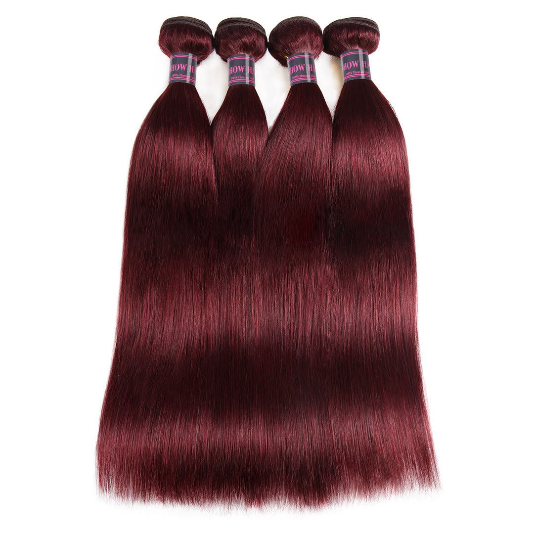 Ishow Brazilian Human Virgin Hair 99J Burgundy Body Wave Straight Hair Weave 4 Bundles