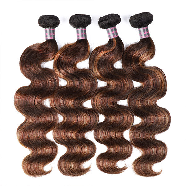 Ishow Balayage Ombre Body Wave Hair 4 Bundles Brazilian Human Virgin Hair Bundles T1b 4/30 Color