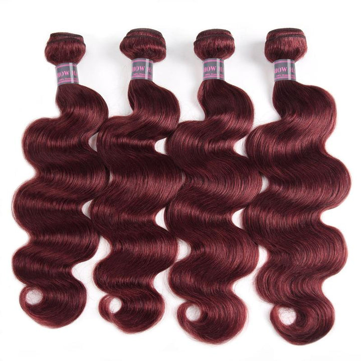 Ishow 99J Burgundy Body Wave Brazilian Human Hair Bundles With 4x4 Lace Closure 4 Bundles With Lace Closure