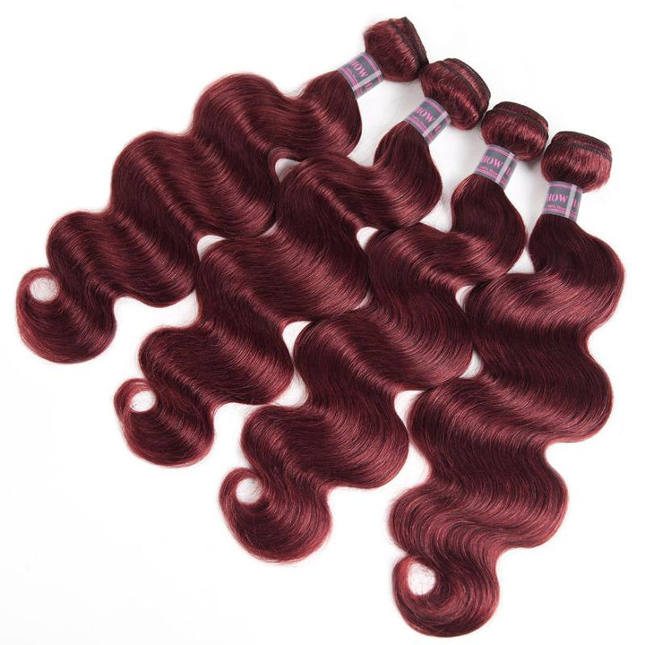 Ishow 99J Burgundy Body Wave Brazilian Human Hair Bundles With 4x4 Lace Closure 4 Bundles With Lace Closure