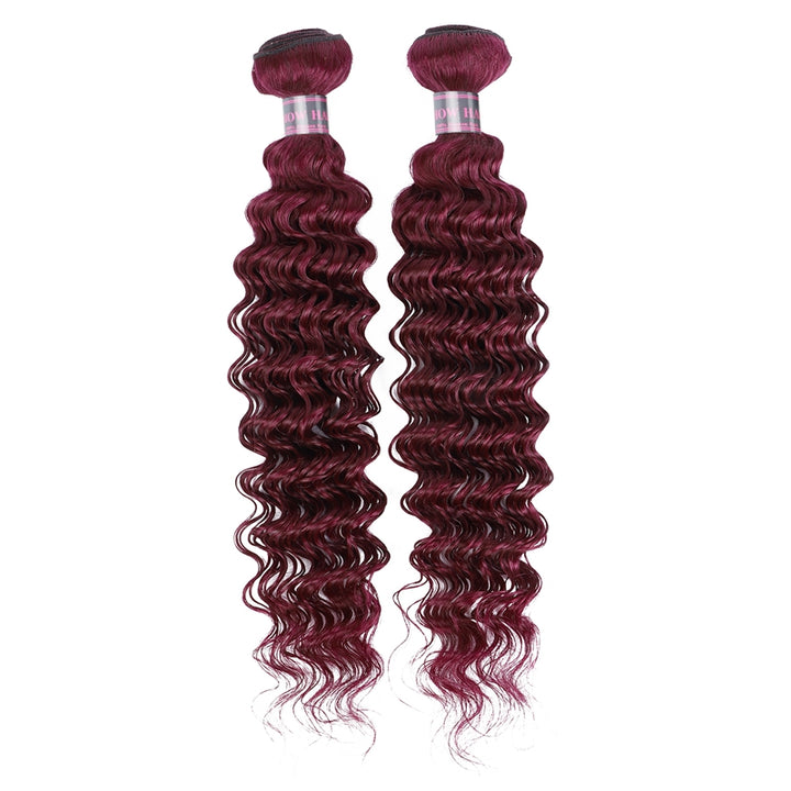 99J Burgundy Bundles with Closure Brazilian Deep Wave Human Hair Bundles with Closure