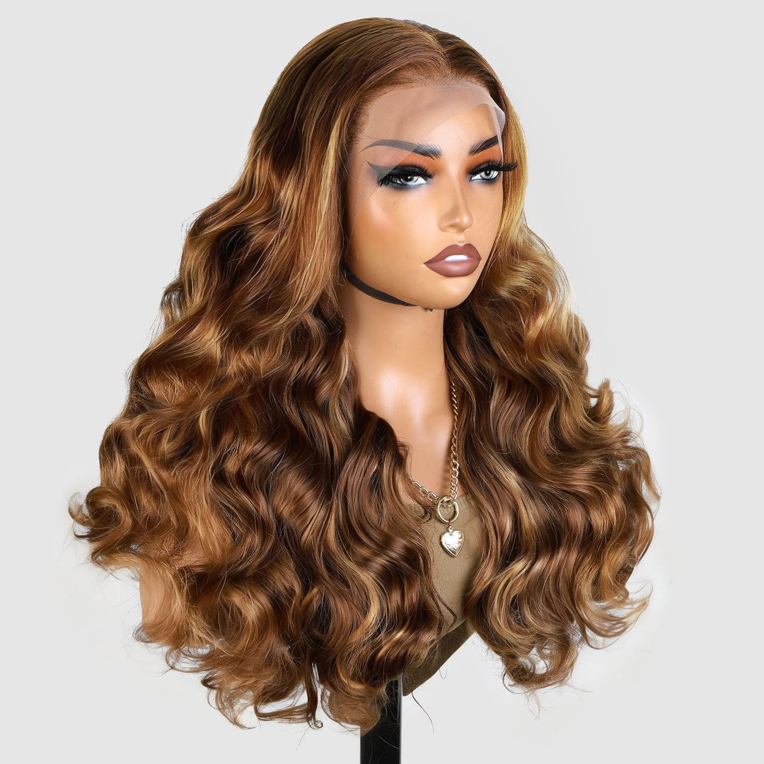 P4/30 Highlight Colour Long Spring Curly Lace Front Wig Side View