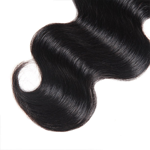 Close-Up of Brazilian Body Wave Hair Bundles Showcasing Soft Waves and Healthy End