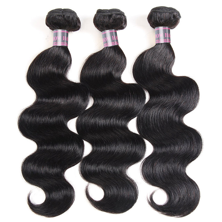 Malaysian Body Wave Hair Bundles in Natural Black Color Showcasing Soft, Wavy Texture