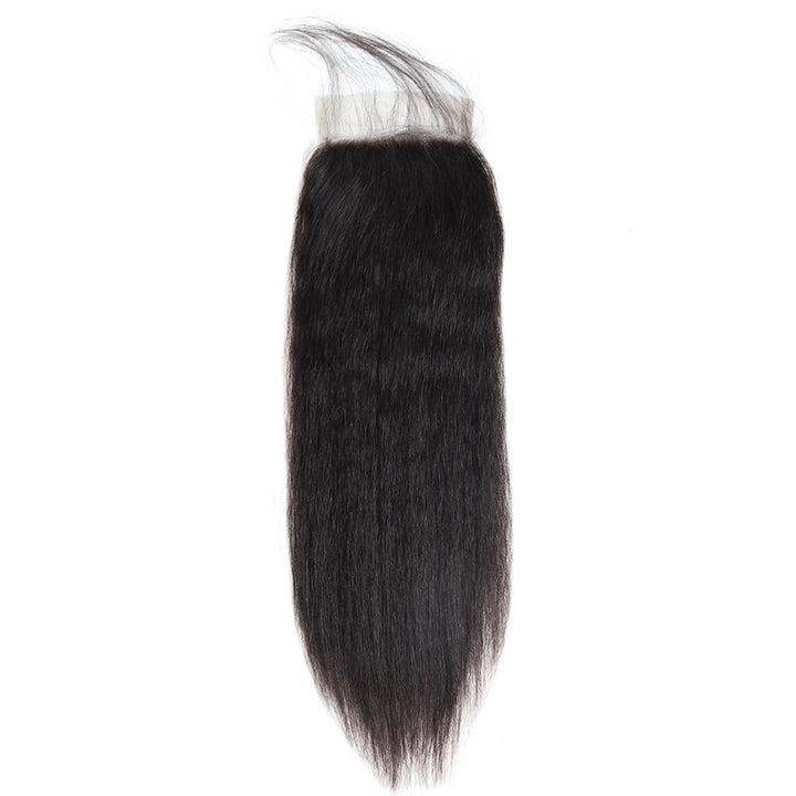 Ishow Yaki Straight Human Hair Bundles With Closure Brazilian Remy Kinky Straight Hair 3 Bundles With Swiss Lace Closure Natural Black