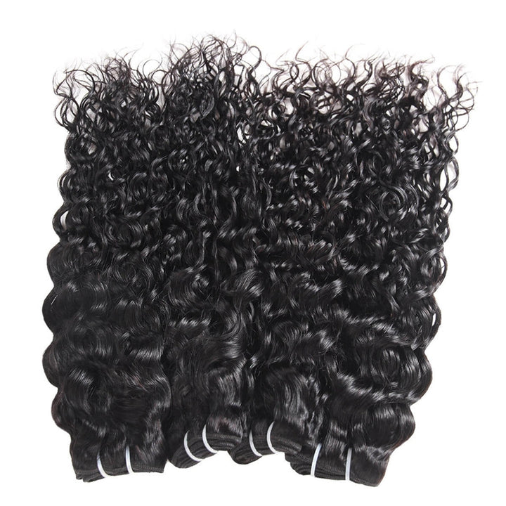 3 Bundles of Natural Black Water Wave Human Hair Extensions With Defined Curls