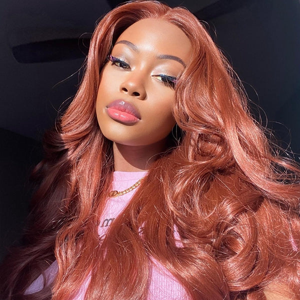Ishow Hair Pre Plucked Glueless Body Wave HD Lace Frontal Wigs Brick Pink Color Human Hair Wigs