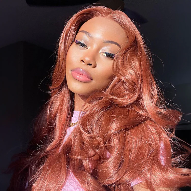 Ishow Hair Pre Plucked Glueless Body Wave HD Lace Frontal Wigs Brick Pink Color Human Hair Wigs