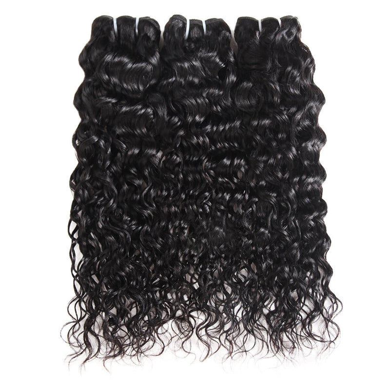 Natural Black Water Wave Human Hair Bundles With Bouncy Curls and Soft Texture