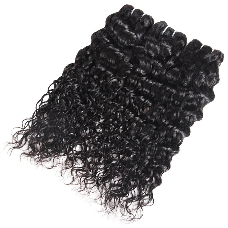 Natural Black Water Wave Human Hair Bundles With Defined Curls and Waves