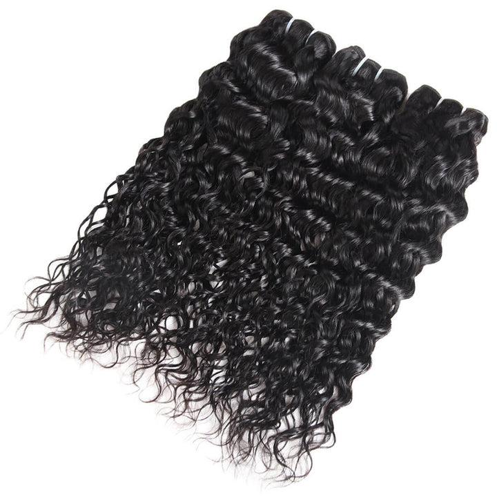 Natural Black Water Wave Human Hair Bundles With Defined Curls and Waves