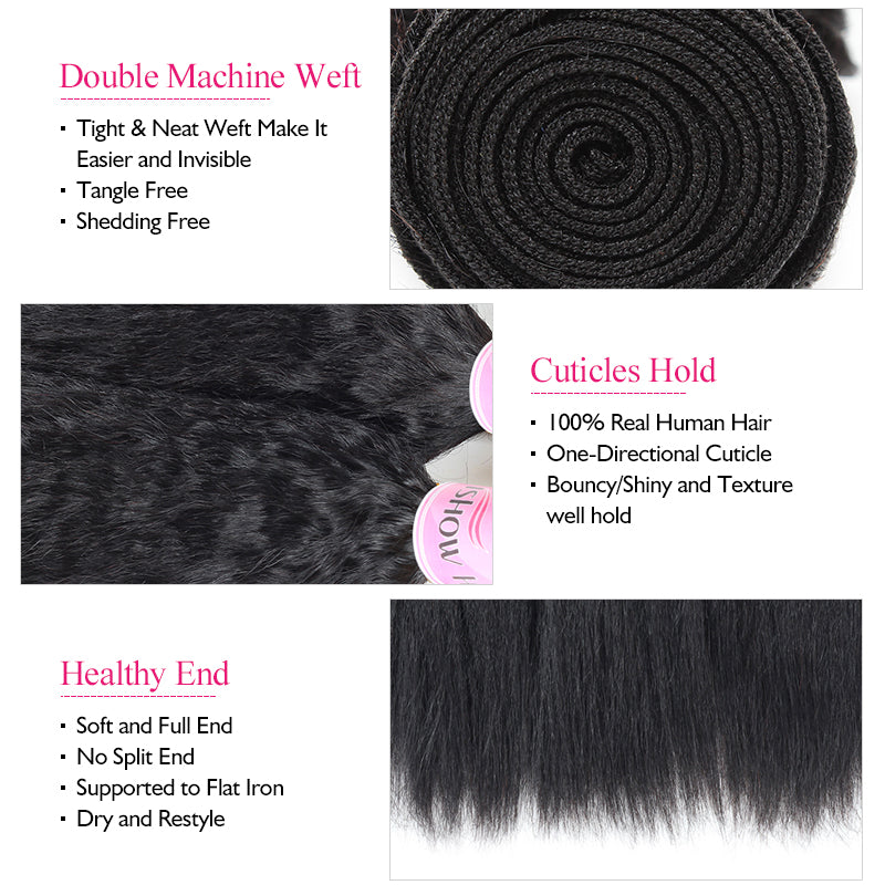 Detailed View of Ishow Kinky Straight Human Hair Bundles With Health and Weft Info