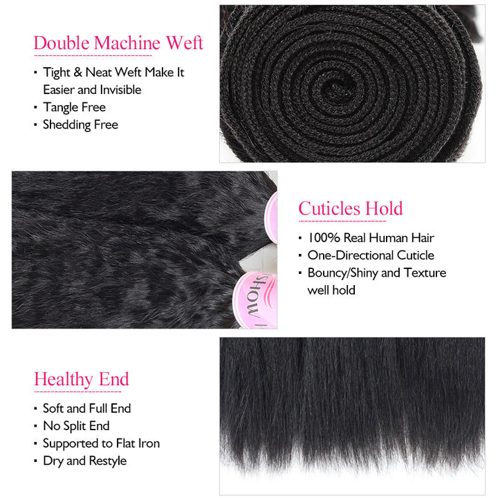 Detailed View of Ishow Kinky Straight Human Hair Bundles With Health and Weft Info