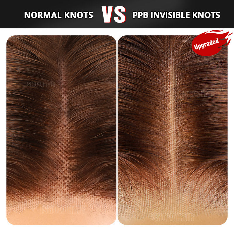Ishow PPB™ Invisible Knots HD Lace Balayage Straight Human Hair Wigs Wear Go Highlighted Honey Blonde P4/27 Pre Cut Wigs