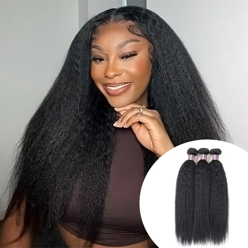 Ishow Kinky Straight Hair Bundles Peruvian Yaki Human Hair Weave 3 Bundles