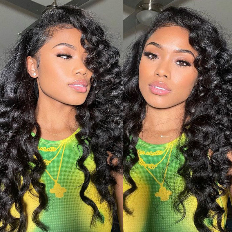 Model With Natural Loose Deep Wave Hairstyle Displaying Peruvian Human Hair