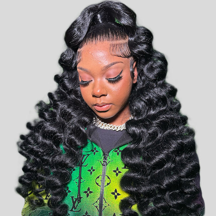 Peruvian Hair Bundles with Frontal Loose Deep Wave Hair 3 Bundles with 13x4 Lace Front Closure