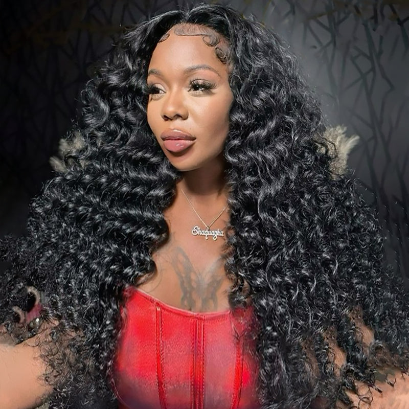 Model Showcasing Loose Deep Wave HD Lace Front Wig in Natural Black Color