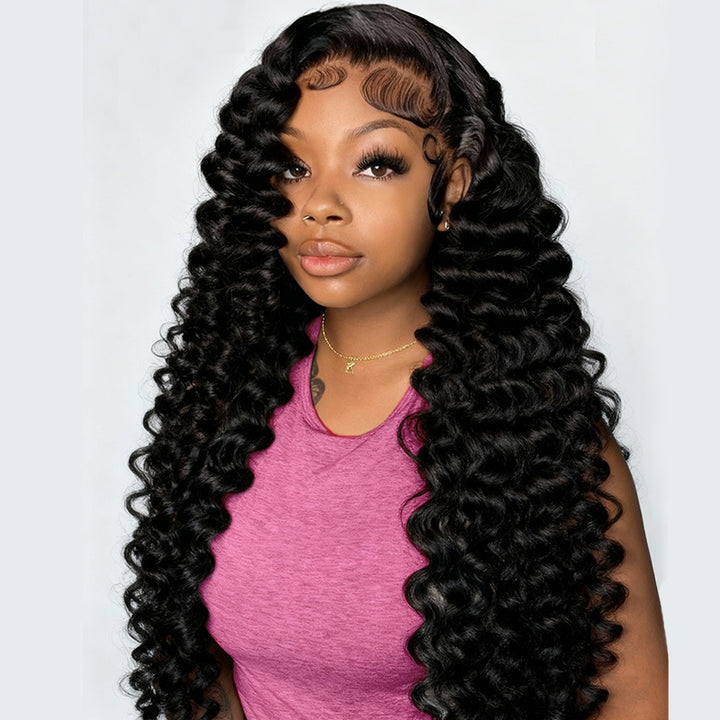 Model Showcasing Long Loose Wave Glueless Wig With Natural Look