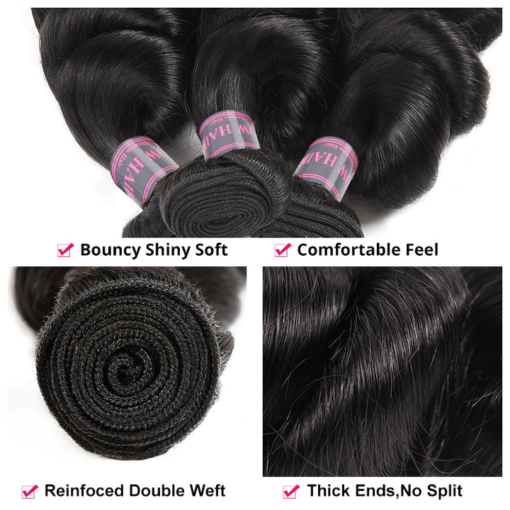 Ishow Peruvian Loose Wave Hair 3 Bundles 100% Virgin Human Hair Weaves