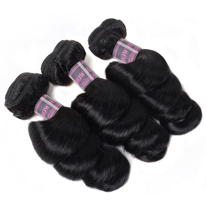 Brazilian Loose Wave Human Hair Weave 3 Bundles with 2x6 Lace Closure