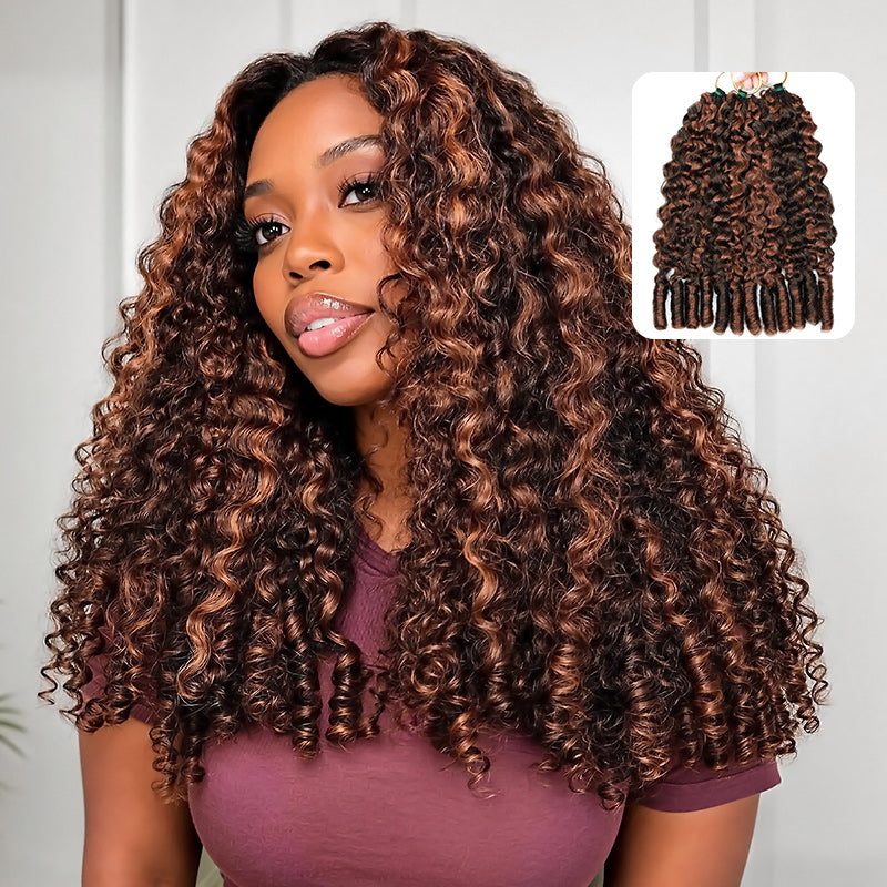 A Black Skin Women Installed P4/30 Color Feather Crochet Hair, Inside Room Background