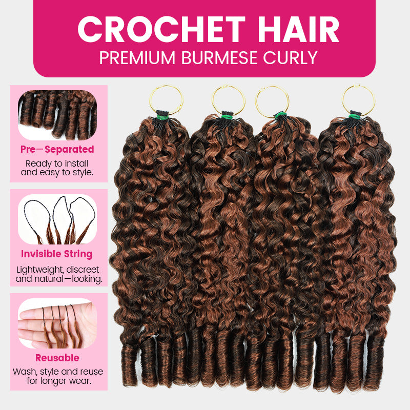Burmese Curly Crochet Hair, Feature With Invisible String, Lightweight, Discreet And Natural-looking.